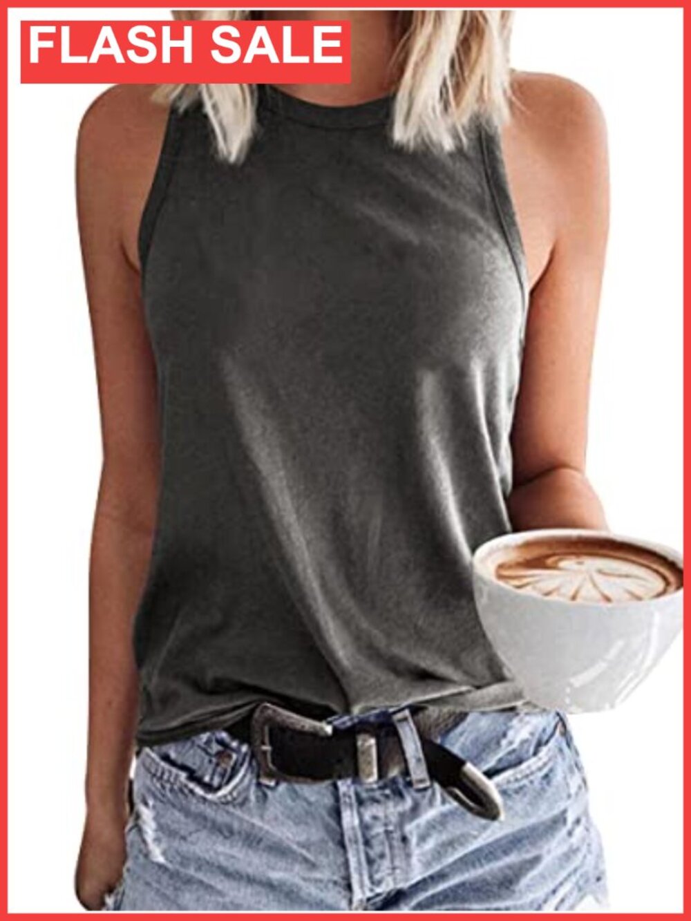 Women's Summer Tank Top Sleeveless Crewneck Loose Fit Casual Basic Tee